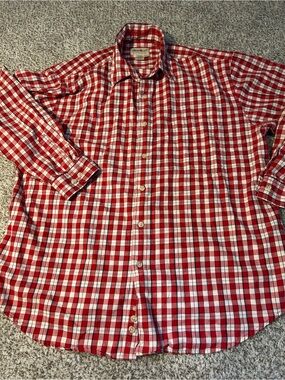 Eddie Bauer Red and White Check Button-Down Shirt